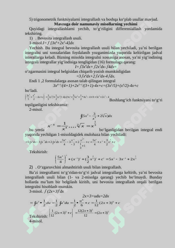 Aniqmas va aniq integirallarga doir misollar yechish 2