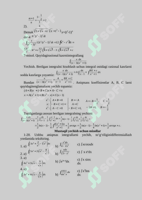 Aniqmas va aniq integirallarga doir misollar yechish 4