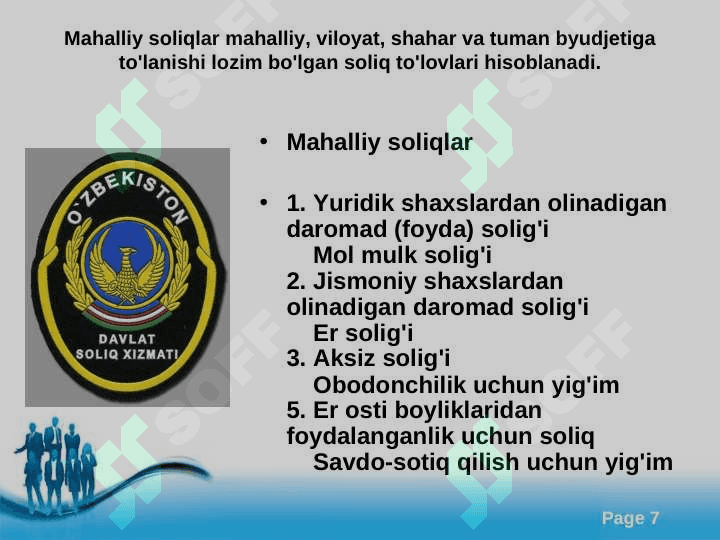 O`ZBEKISTON RESPUBLIKASIDA MAHALLIY SOLIQLAR VA YIG`IMLARNING AMAL QILISH MEXANIZMI 7