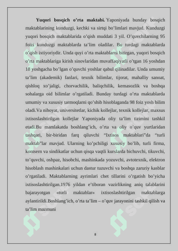 YAPONIYA TA'LIM TIZIMI VA XUSUSIYATLARI 8