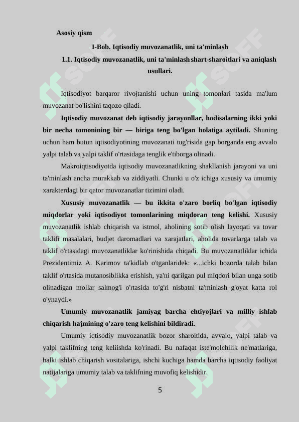 Iqtisodiy muvozanatlilikning mohiyati va unga erishish yo’llari 5