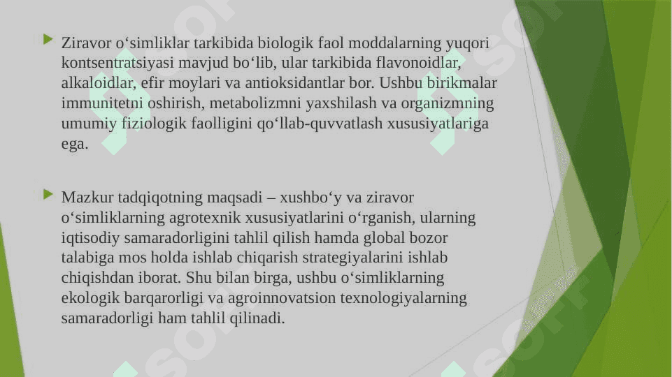 Xushbo’y va ziravor o’simliklarni yetishtirishda iqtisodiy samaradorlik 4