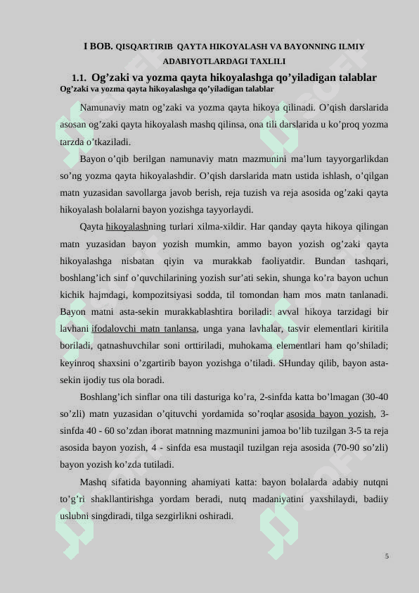 Qisqartirib qayta hikoyalash va bayon 5