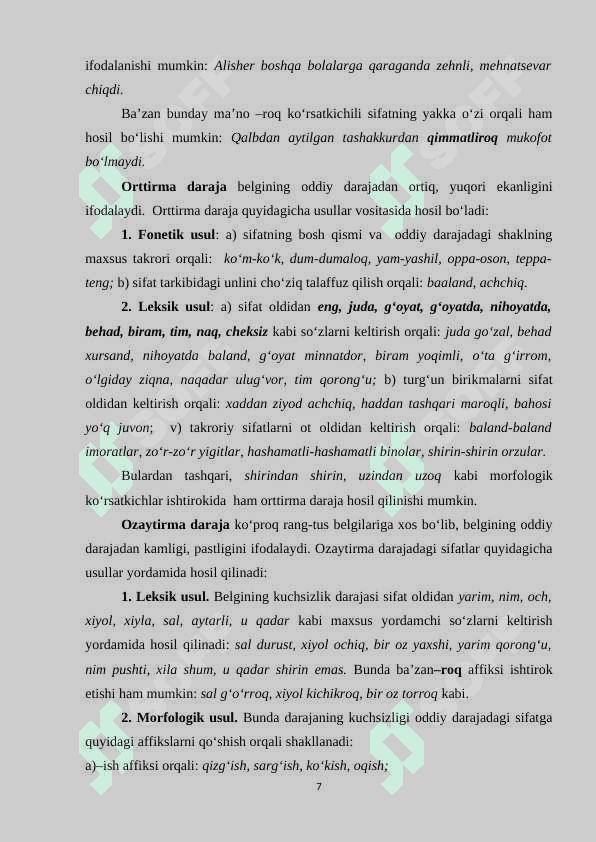 Sifat soʻz turkumi sifatidagi umumiy xarakteristikasi 7