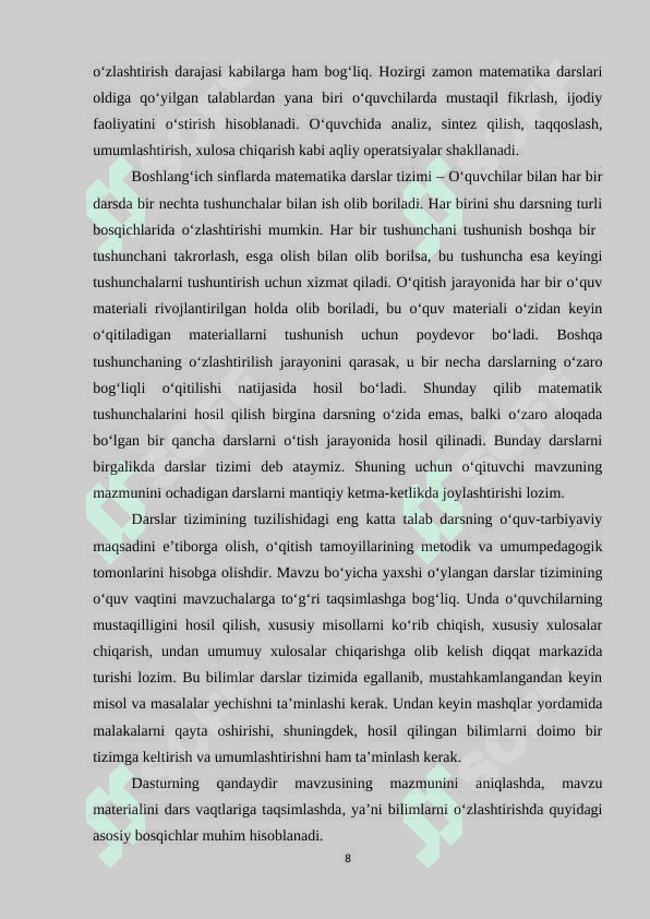 1-sinfda matematikadan o‘quvchilarni o‘quv bilish jarayonini nazorat qilish metodikasi 8