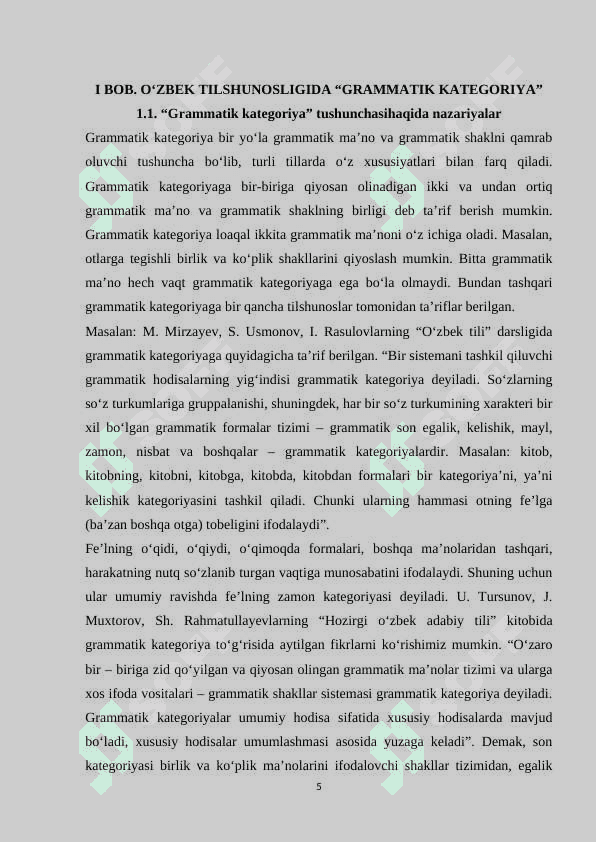 Oʻzbek tilshunosligida grammatik kategoriya tushunchasi talqini 5