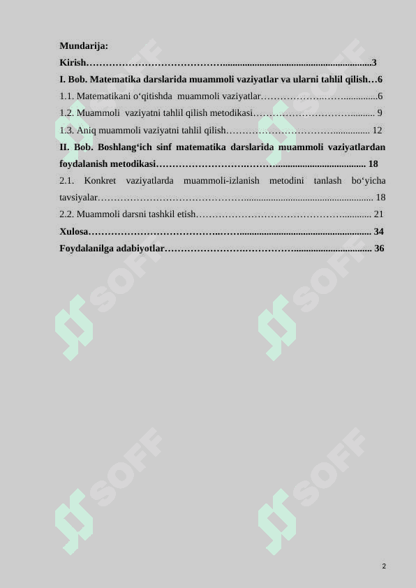 Boshlang‘ich sinflarda matematikadan muammoli dars va ularni tashkil qilish metodikasi 2