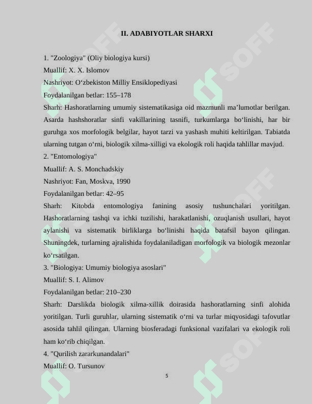 Hasharotlarning sistematikasini o‘rganish 5