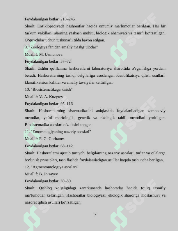 Hasharotlarning sistematikasini o‘rganish 7