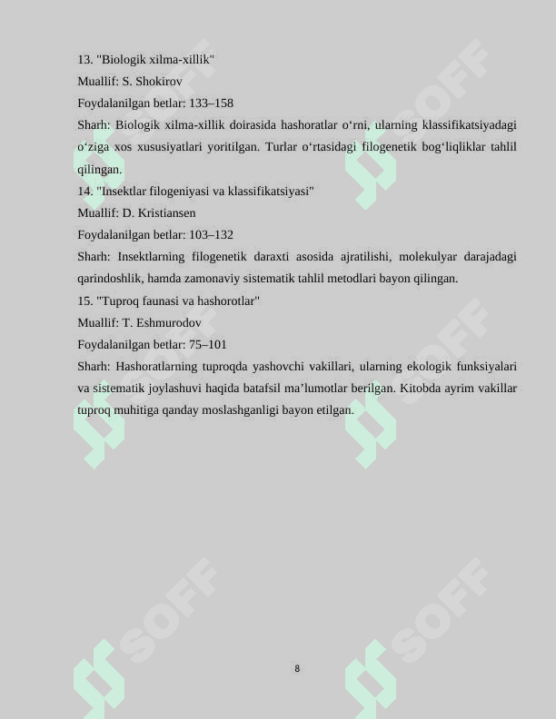 Hasharotlarning sistematikasini o‘rganish 8