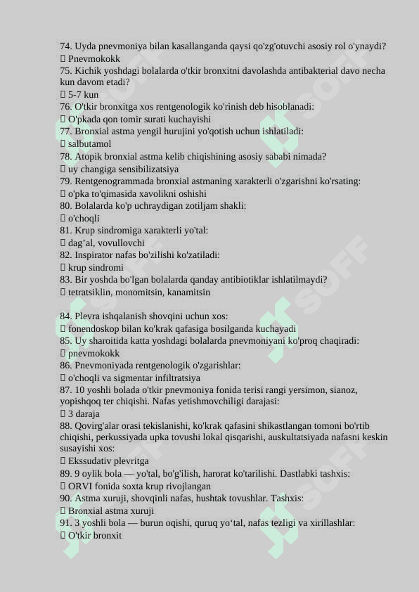 Umumiy pediatriya mutaxassisligi boʻyicha shakllantirilgan test 5