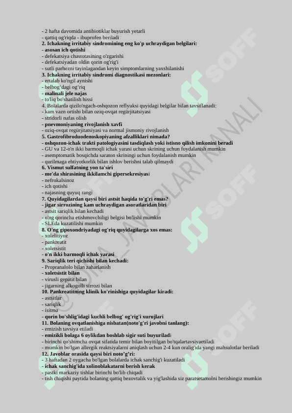 TOIFA OLISH UCHUN UMUMIY AMALIYOT VRACHLARINING 900 talik TEST SAVOLLARI VA JAVOBLARI 2
