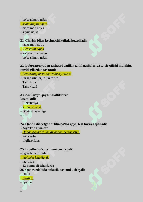 Klinik laboratoriya diagnostikasi mutaxasisiligi bo’yicha shakllantirilgan 500 talik test savol-javoblari ro’yxati 4