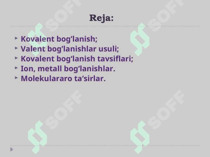 Kimyoviy bog’lanish va molekula tuzilishi. Valent bog‘lanishlar usuli. Molekular orbitallar (MO)usuli 2