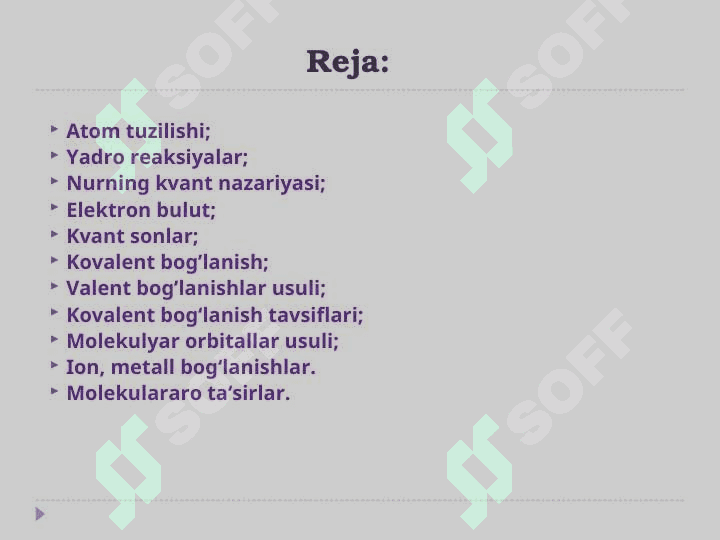 Atom tuzilishi. Atom yadrosining tuzilishi. Atom tuzilish nazariyalari. Kvant sonlar 3