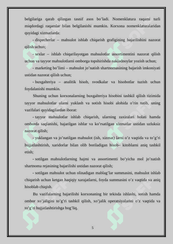 TAYYOR MAXSULOTNI OMBORGA QABUL QILISH TARTIBI,  BAHOLASH VA BUG'ALTERIYADAGI HISOB HAQIDA 5