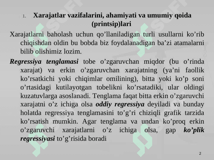 XARAJATLARNI BAHOLASH VA ULAR DINAMIKASI 2