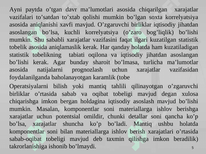 XARAJATLARNI BAHOLASH VA ULAR DINAMIKASI 5