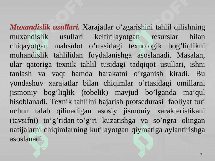 XARAJATLARNI BAHOLASH VA ULAR DINAMIKASI 7