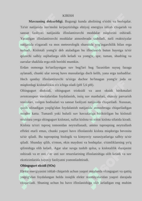 Kislotali yomg'irlar ularning hosil bo'lishi va oqibati 3