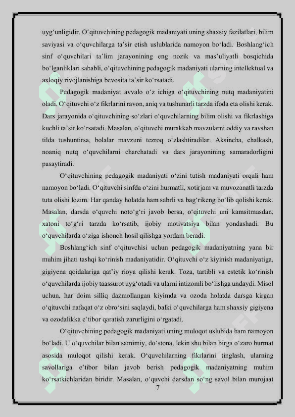 Boshlang'ich sinf o'qituvchisining kasbiy madaniyati 7