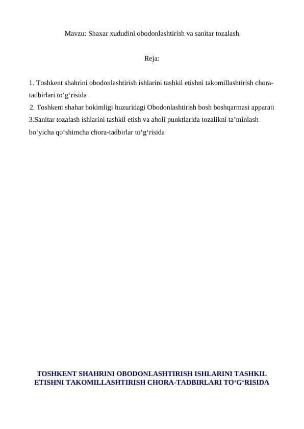 Shaxar hududini obodonlashtirish va sanitar tozalash