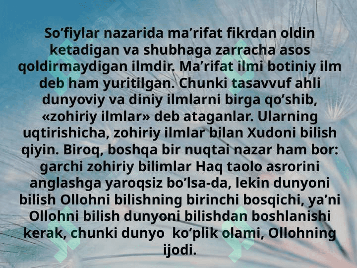 Mavzu: Maʼrifat va haqiqat.Tasavvuf silsilalari. 3
