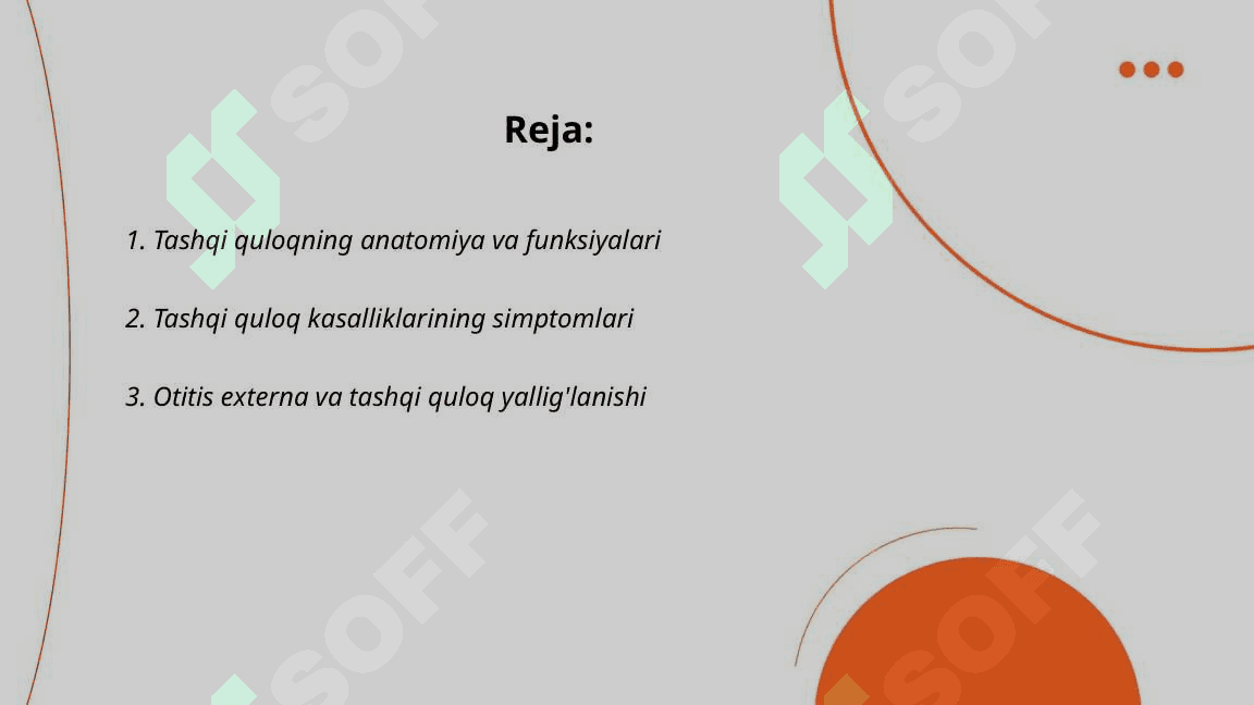 Tashqi quloq faoliyati. Tashqi quloq kasalliklari. O'rta quloq faoliyati,O'rta quloq kasalliklari Ichki quloq faoliyati Ichki quloq kasalliklari 2