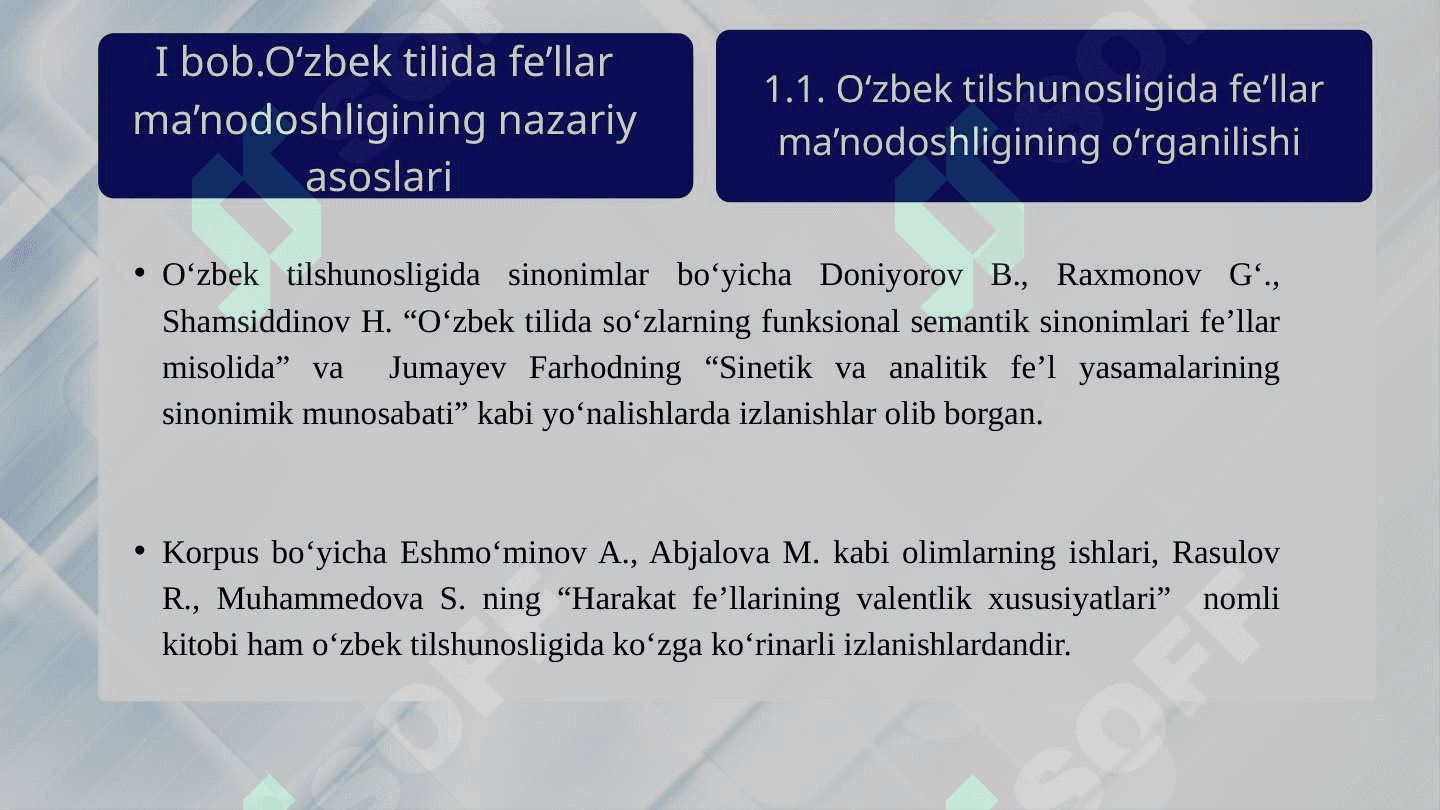O‘ZBEK TILIDA FE’LLAR MA’NODOSHLIGINING KORPUS TAHLILI 4