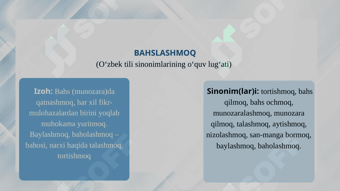 O‘ZBEK TILIDA FE’LLAR MA’NODOSHLIGINING KORPUS TAHLILI 7
