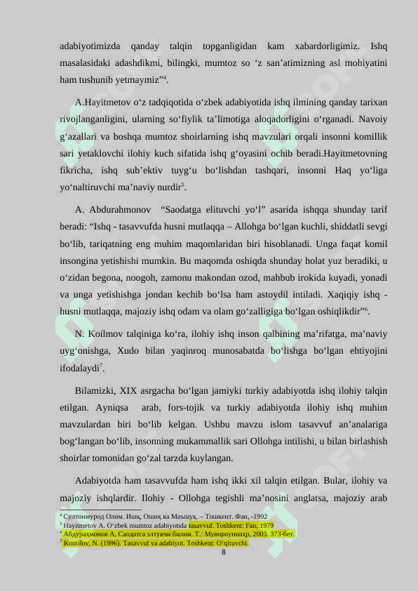 FURQAT SHE‘RIYATIDA ISHQ MAVZUSINING BADIIY TALQINI 8