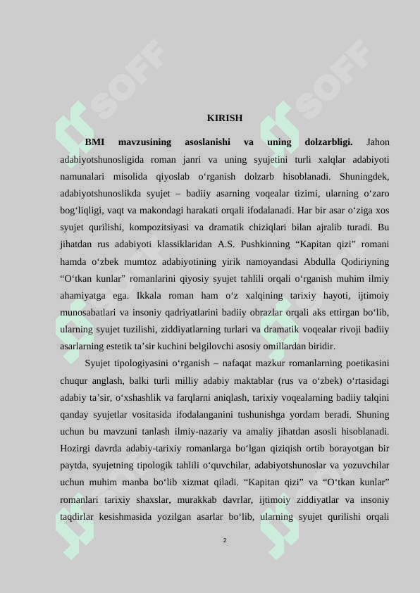“KAPITAN QIZI” VA “O‘TKAN KUNLAR” ROMANLARINING SYUJET TIPOLOGIYASI 2