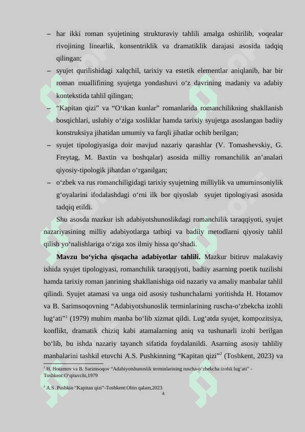 “KAPITAN QIZI” VA “O‘TKAN KUNLAR” ROMANLARINING SYUJET TIPOLOGIYASI 4