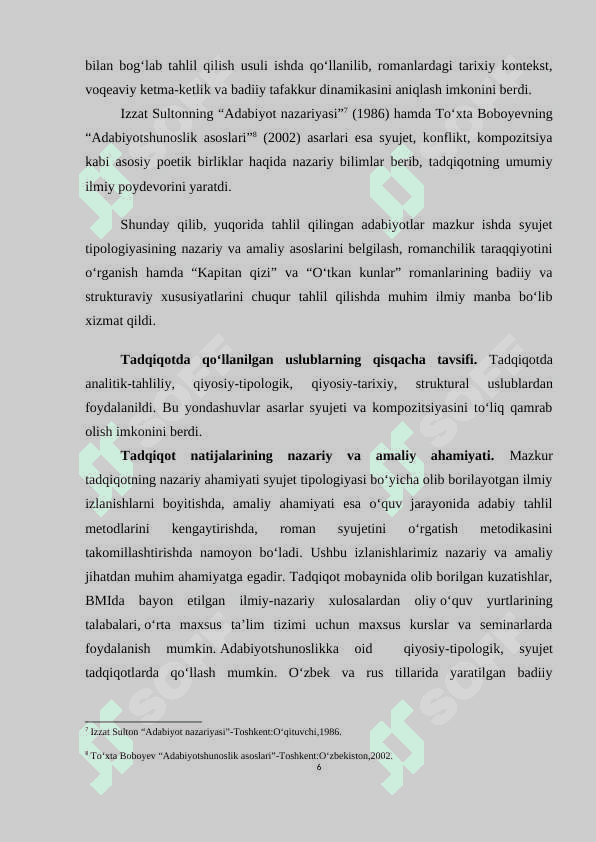 “KAPITAN QIZI” VA “O‘TKAN KUNLAR” ROMANLARINING SYUJET TIPOLOGIYASI 6