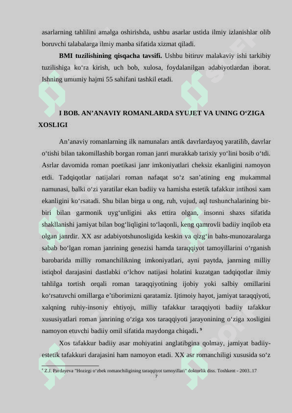 “KAPITAN QIZI” VA “O‘TKAN KUNLAR” ROMANLARINING SYUJET TIPOLOGIYASI 7