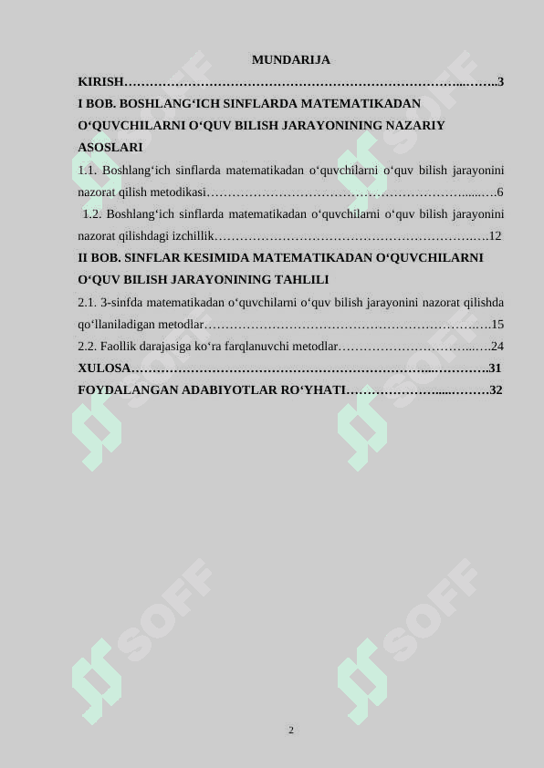 3-SINFDA MATEMATIKA FANIDAN O‘QUVCHILARNI O‘QUV-BILISH JARAYONINI NAZORAT QILISH METODIKASI 2
