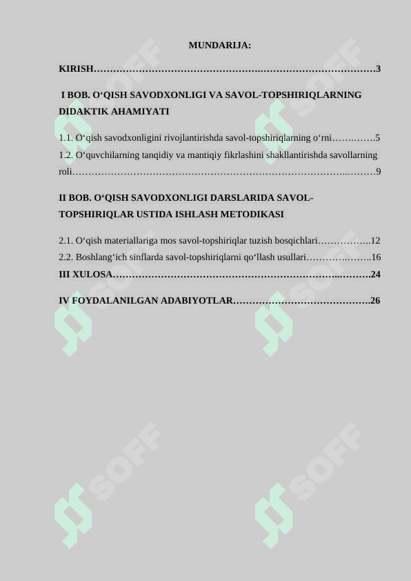 O’QISH SAVODXONLIGI DARSLARIDA SAVOL-TOPSHIRIQLAR USTIDA ISHLASH METODIKASI 2