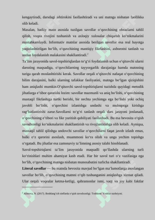 O’QISH SAVODXONLIGI DARSLARIDA SAVOL-TOPSHIRIQLAR USTIDA ISHLASH METODIKASI 7