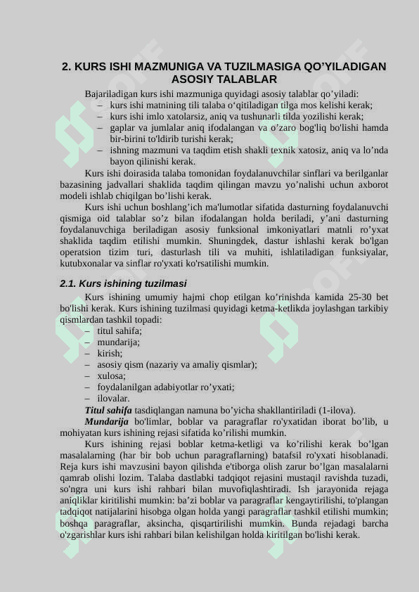 KURS ISHLARINI TAYYORLASH BO’YICHA USLUBIY KO’RSATMALAR 8