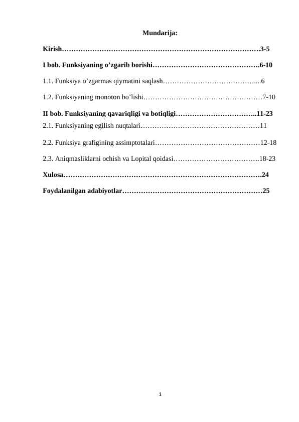Differensial hisobning ba’zi bir tadbiqlari  kurs ishi