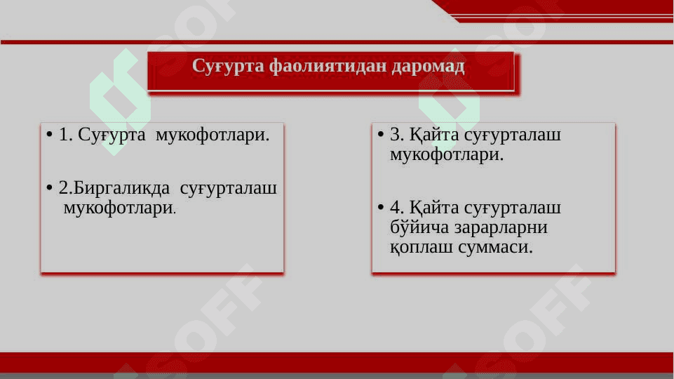 СУҒУРТА ТАШКИЛОТИНИНГ  ИҚТИСОДИЙ-МОЛИЯВИЙ ФАОЛИЯТИ 5