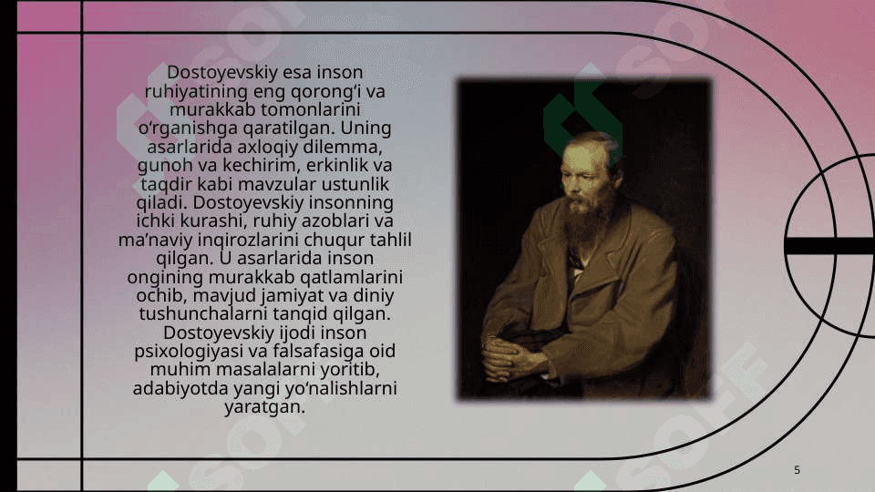 L. Tolstoy "Urush va Tinchlik" epopeyasi tahlili. Dostoyevskiyning "Telba", "Jinoyat va jazo", "Kambag'allar" asari tahlili. 5