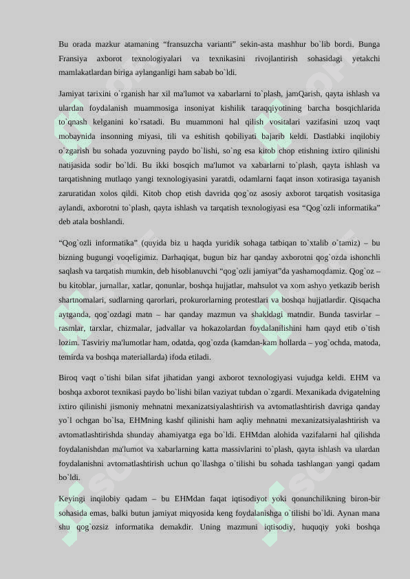 INFORMATIKA FANINING TA’RIFI VA RIVOJLANISH ISTIQBOLLARI. 4