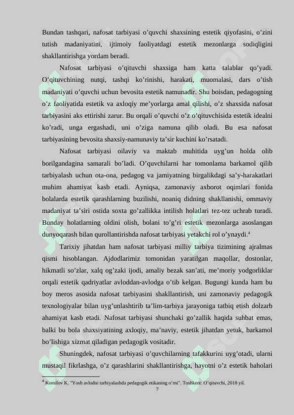 Boshlang’ich sinf o’quvchilariga nafosat tarbiyasini berishda pedagogik etika 7