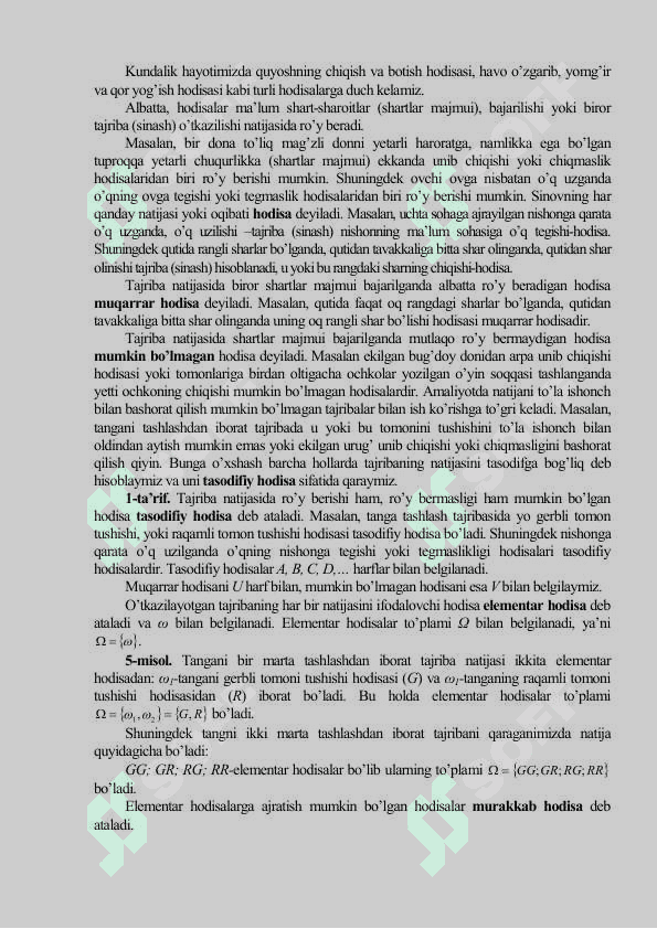 Ehtimolliklar nazariyasining asosiy tushunchalari 3