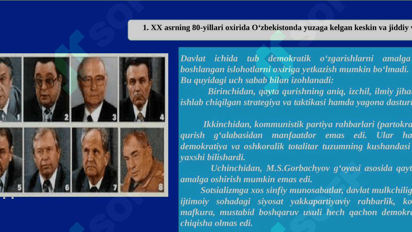 MUSTAQILLIKKA ERISHISH ARAFASIDA O‘ZBEKISTONDAGI IJTIMOIY-SIYOSIY JARAYONLAR 7
