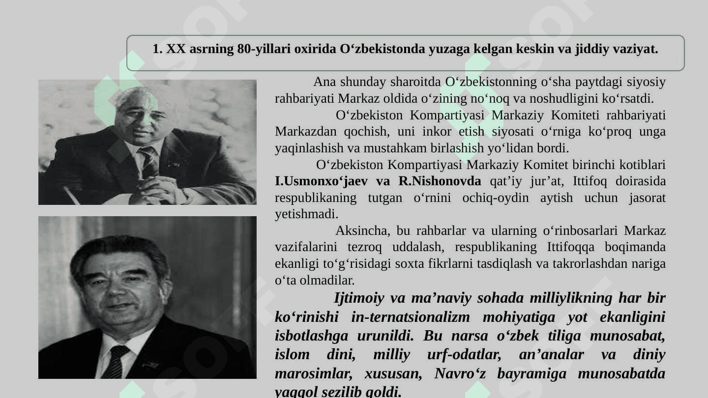 MUSTAQILLIKKA ERISHISH ARAFASIDA O‘ZBEKISTONDAGI IJTIMOIY-SIYOSIY JARAYONLAR 8