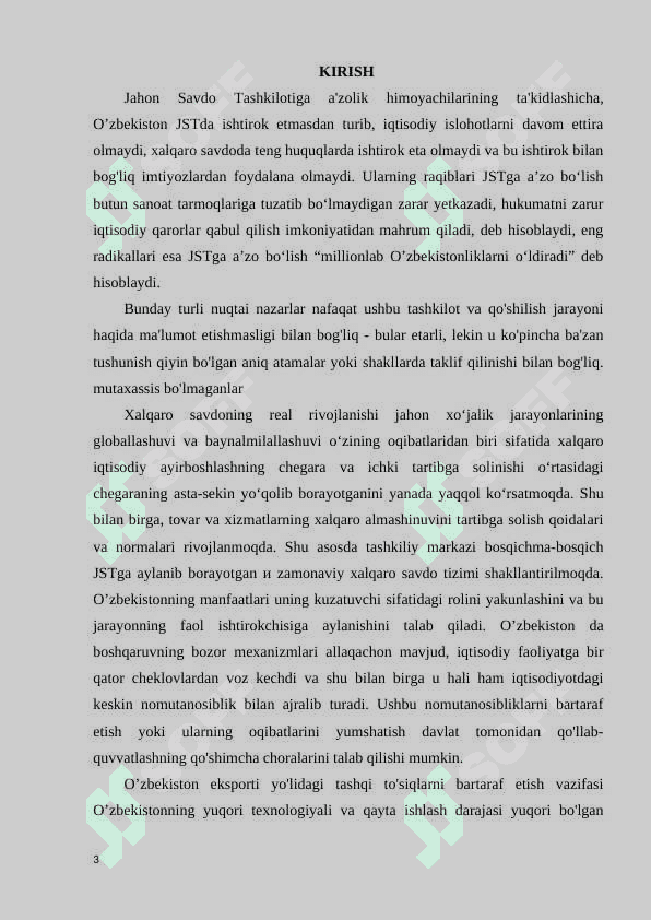 O'ZBEKISTON RESPUBLIKASINING BUTUN JAHON SAVDO TASHKILOTIGA A'ZO BO'LIB KIRISH MASALALARI 3