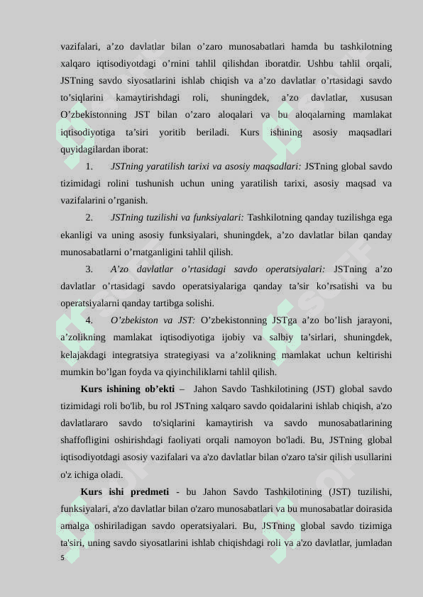 O'ZBEKISTON RESPUBLIKASINING BUTUN JAHON SAVDO TASHKILOTIGA A'ZO BO'LIB KIRISH MASALALARI 5