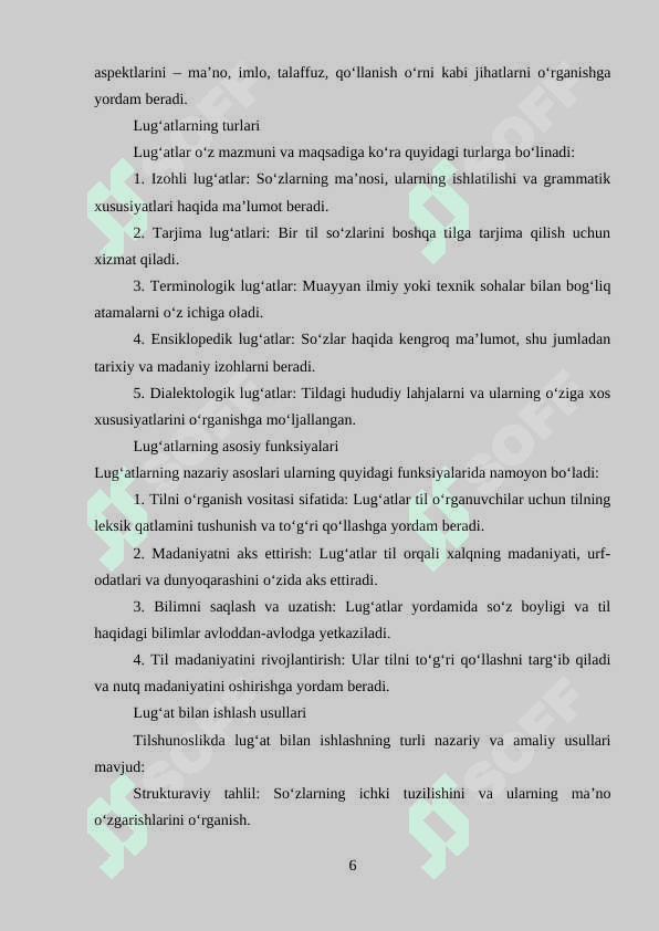 UMUMTA’LIM MAKTABLARIDA LUG‘AT BILAN ISHLASHNI TASHKIL ETISH METODIKASI 6